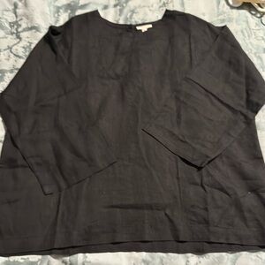 Eileen Fisher Organic Linen 3/4 Sleeved Top, Black, NWT